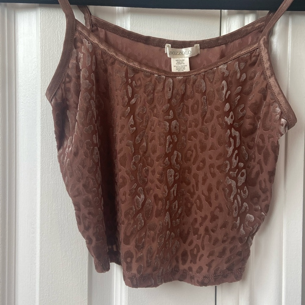 Brown Leopard Top with Velvet (like) Detailing